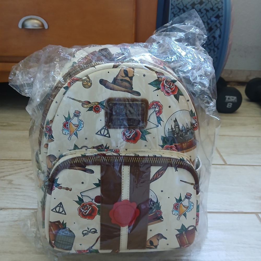 Cream Backpack with Harry Potter Themed Print